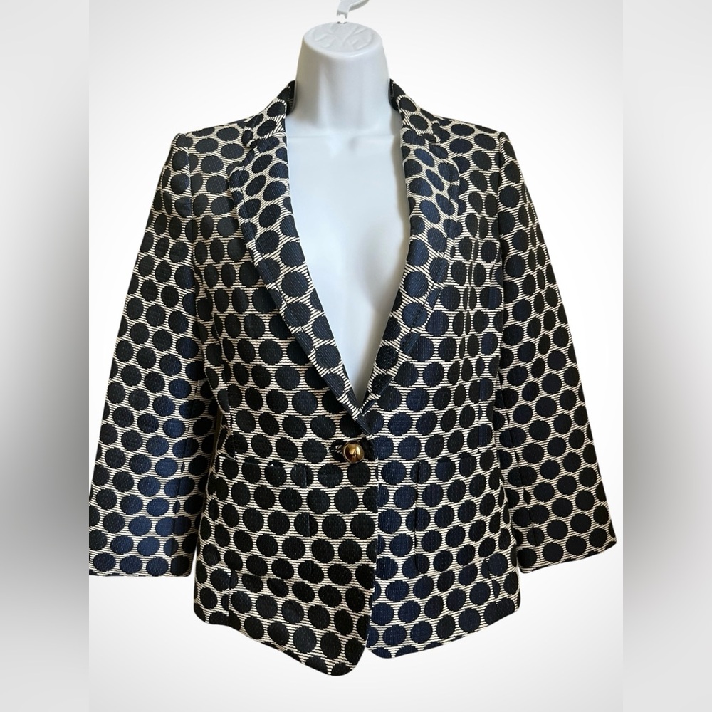 Kate Spade New York Millie Circle Navy Gold Accent Short Jacket Blazer Size 4